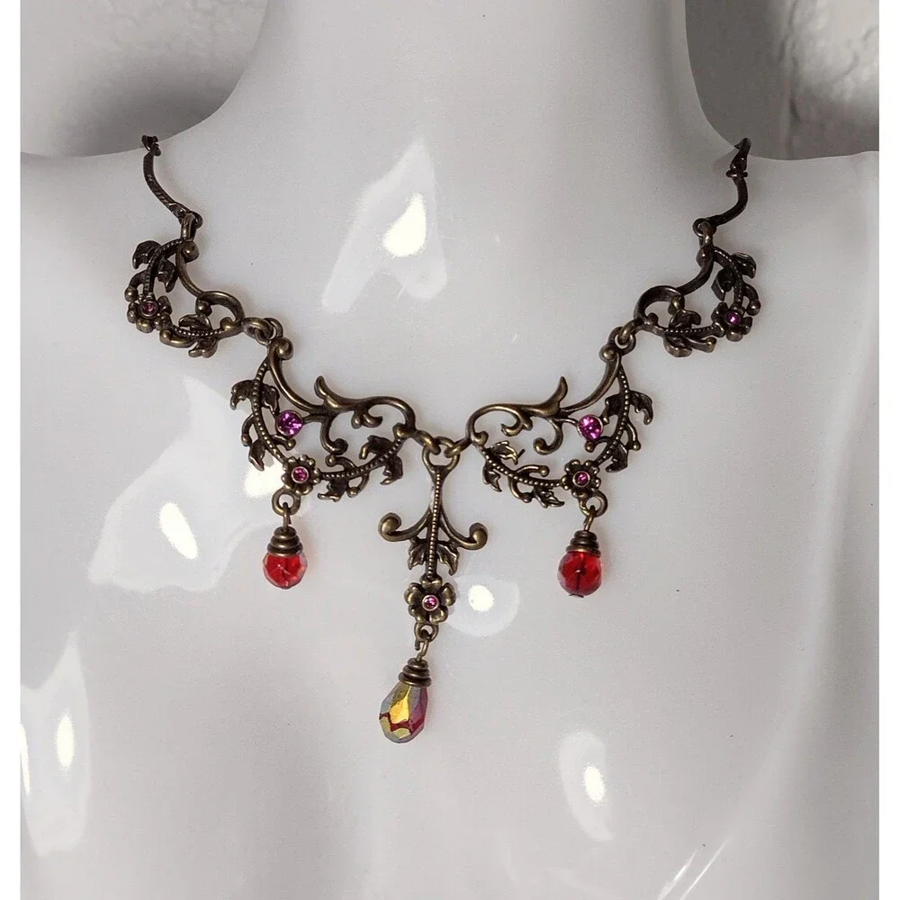 Avon Vintage Bronze Tone Rhinestone Bib Necklace